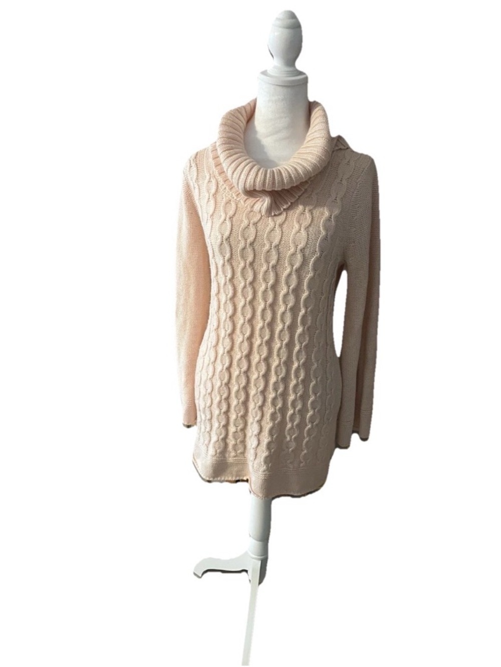 United States Sweater Womens Pink Turtleneck Cable Knit Stretch Dress Tunic M